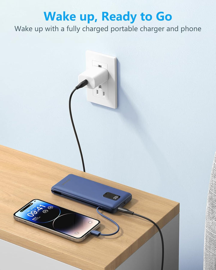 charmast Cargador portátil con cables y enchufe integrados, cargado...