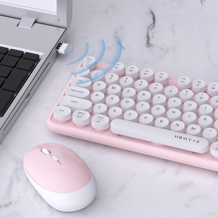 UBOTIE Teclado inalámbrico colorido para computadora y mouse óptico...