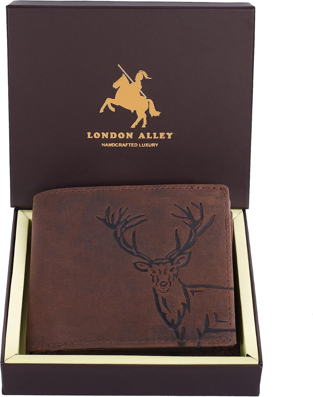 LONDON ALLEY Cartera de cuero marrón vintage de alce para hombre, M...