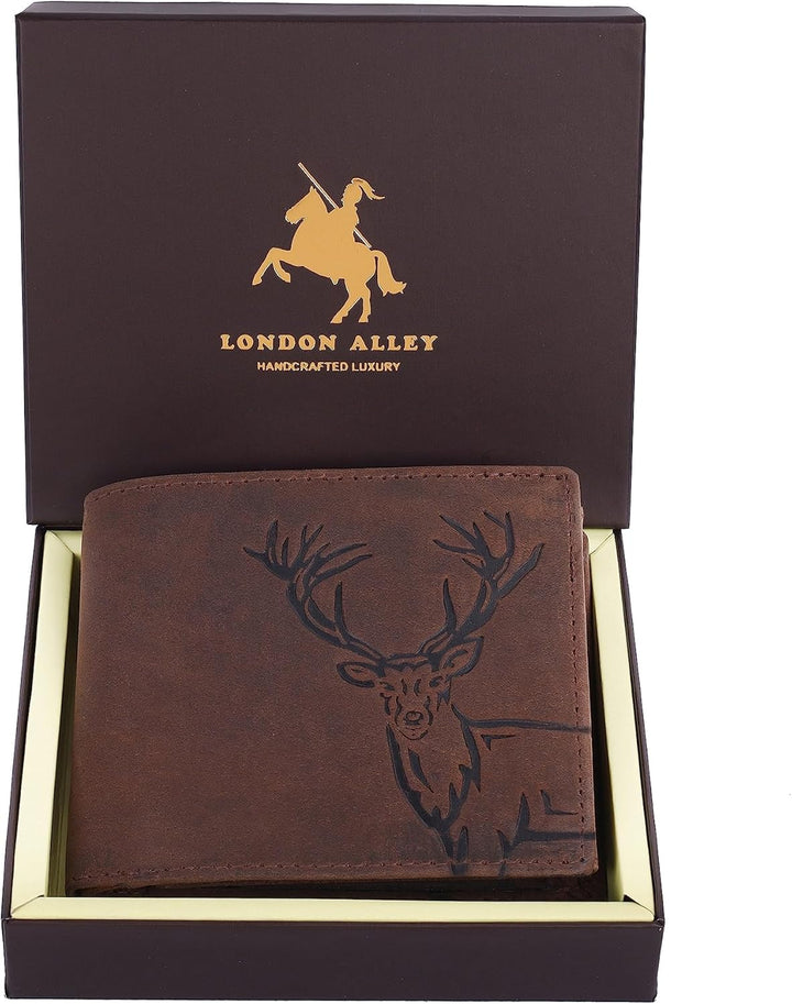 LONDON ALLEY Cartera de cuero marrón vintage de alce para hombre, M...