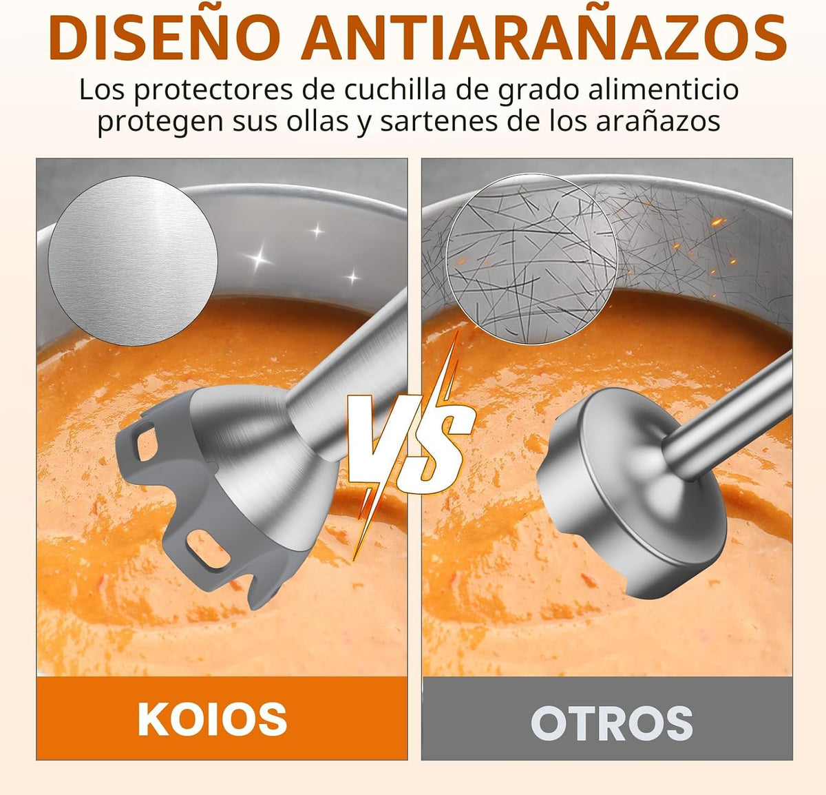 KOIOS - Batidora de inmersión de 1000W, 3 en 1, batidora de mano antiarañazos, batidora de palo de acero inoxidable mejorada de 12 velocidades con modo turbo, batidora y espumador de leche, sin BPA