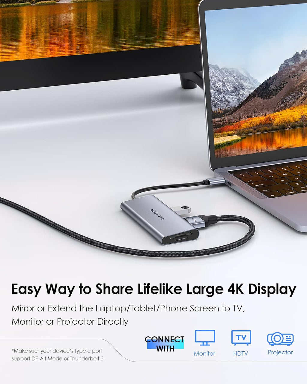 LENTION Hub USB-C con HDMI 4K, 3 USB 3.0, lector de tarjetas SD/Micro SD 3.0, compatible con MacBook Pro/Air, Mac Air/Surface, Chromebook, iPhone 15 o más, adaptador de controlador estable (gris