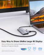 LENTION Hub USB-C con HDMI 4K, 3 USB 3.0, lector de tarjetas SD/Micro SD 3.0, compatible con MacBook Pro/Air, Mac Air/Surface, Chromebook, iPhone 15 o más, adaptador de controlador estable (gris