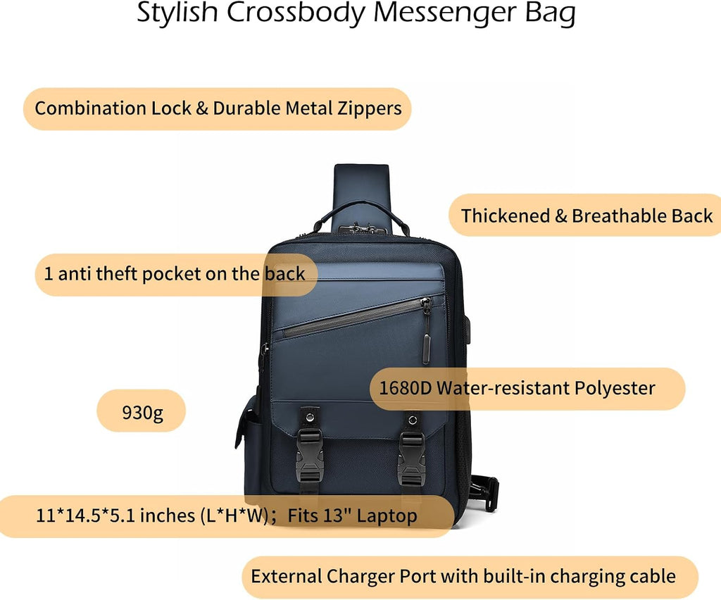 Bolsa de mensajero resistente al agua para hombre: resistente a la lluvia ligera de 10 minutos