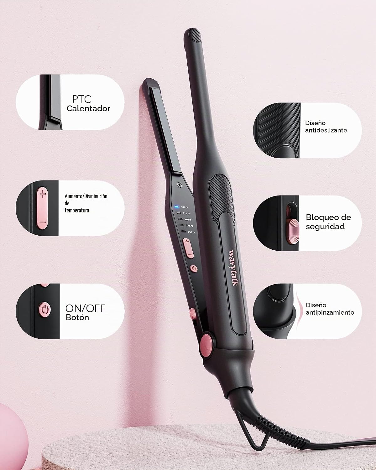 Wavytalk 3/10" lápiz plancha plana oro rosa y soplado secador de pelo ónico oro rosa