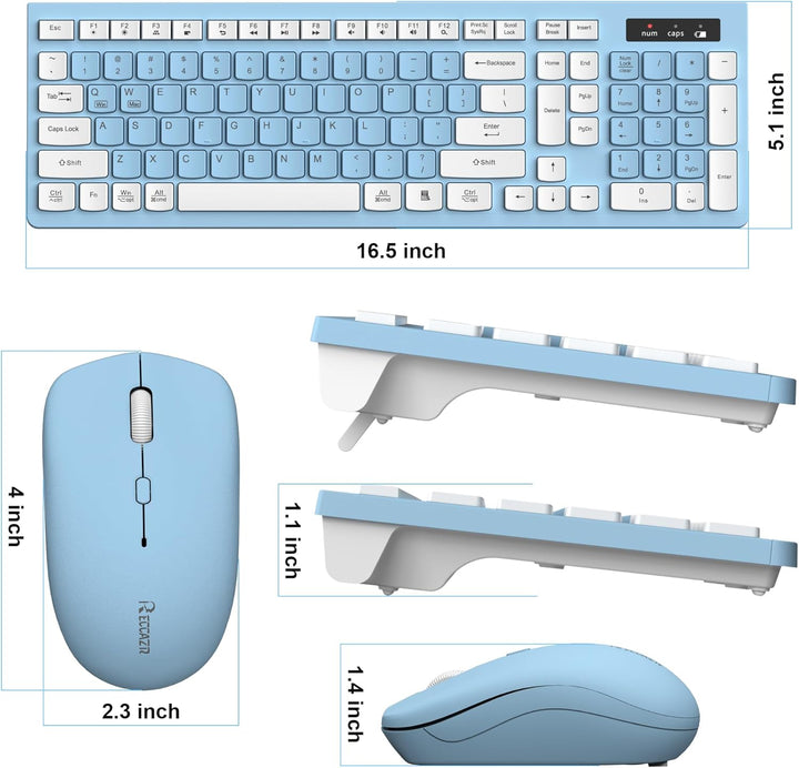 Combo de teclado y mouse inalámbricos, teclado inalámbrico de tamañ...