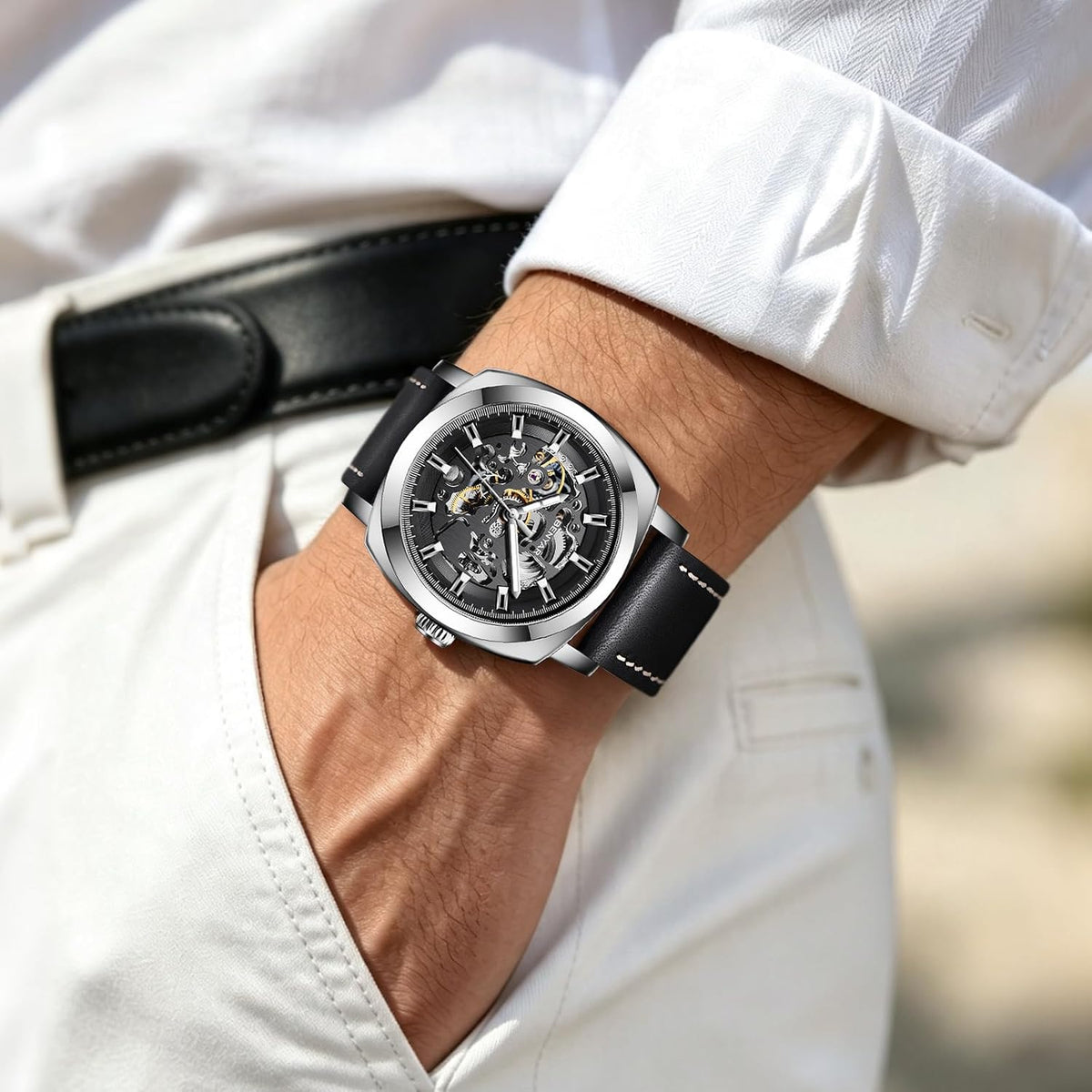 BENYAR Reloj Automático Mecánico de Esqueleto para Hombre de Vestir
