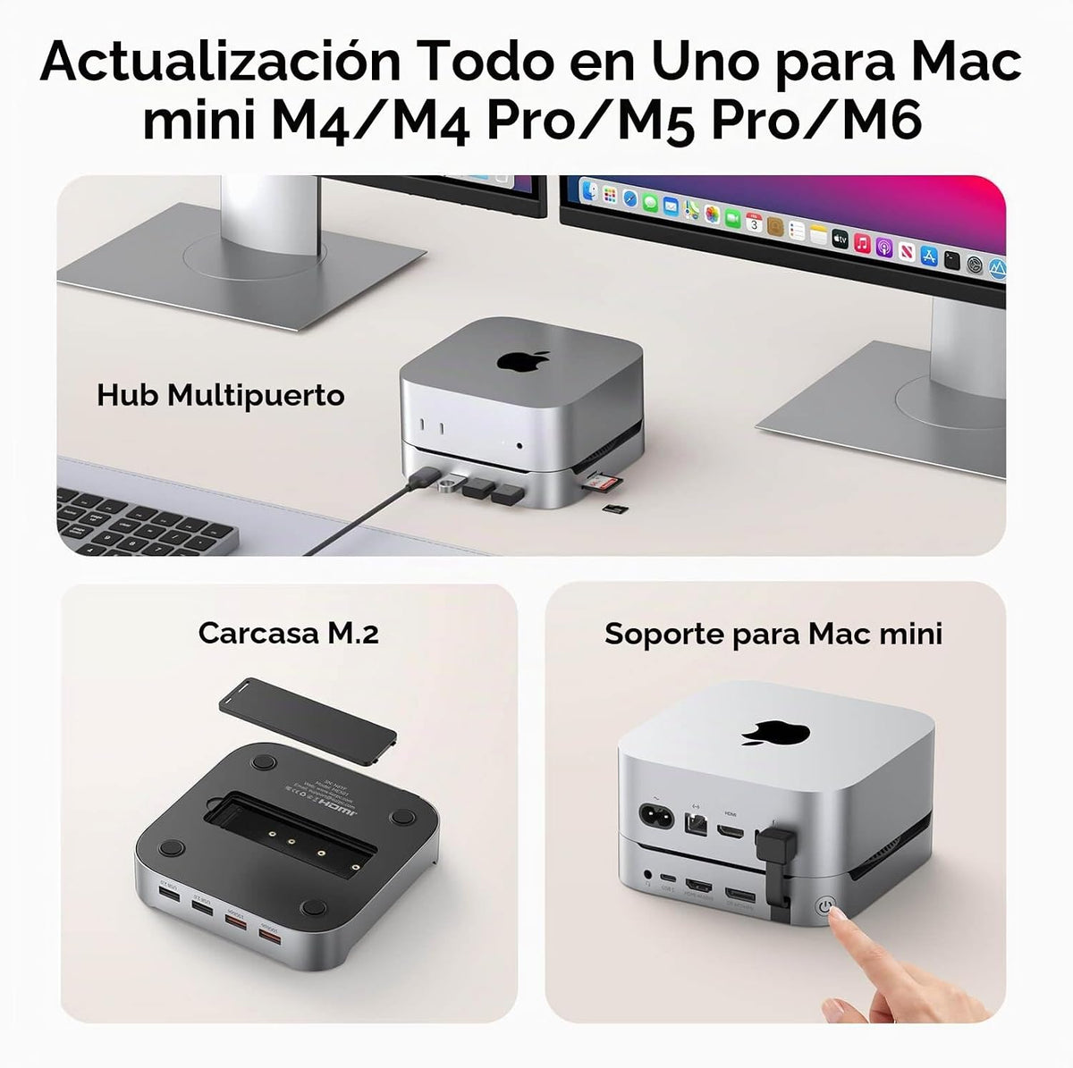 Mac mini M6, M5 Pro, M4 Dock con carcasa SSD M.2 NVMe de 8 TB
