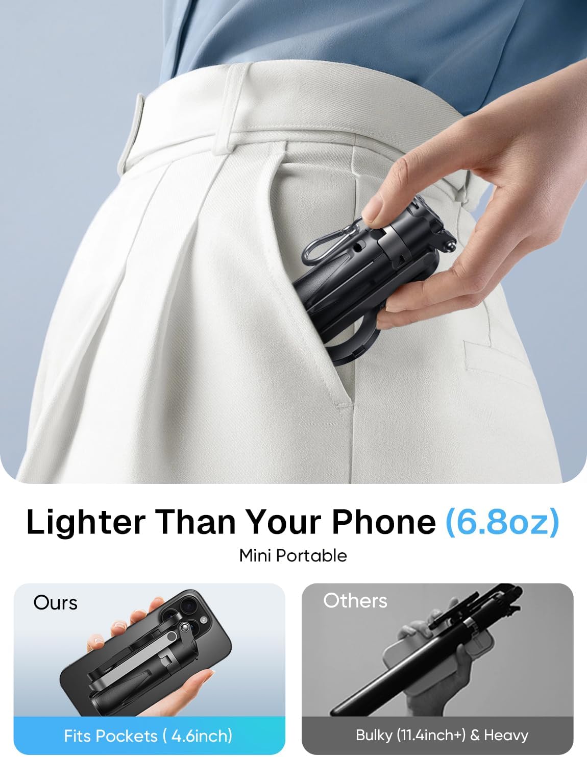 MAGIC JOHN Trípode para teléfono con 2 luces para selfies, portátil tamaño de bolsillo para iPhone Magsafe, Selfie Stick con control remoto desmontable para fotografía, transmisión en vivo, grabación de video