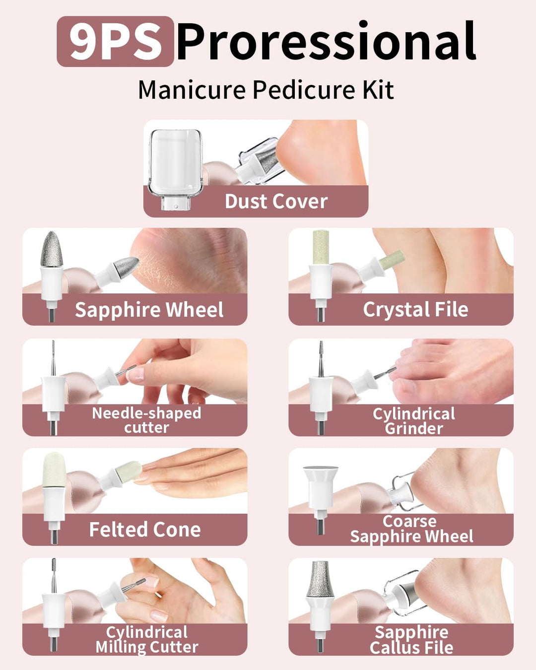 Kit Profesional de Manicura y Pedicura, Juego de Lima Eléctrica Ina...