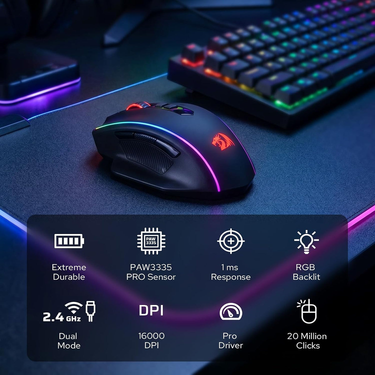 Redragon M686 Ratón Inalámbrico para Juegos, 16000 DPI Ratón para J...