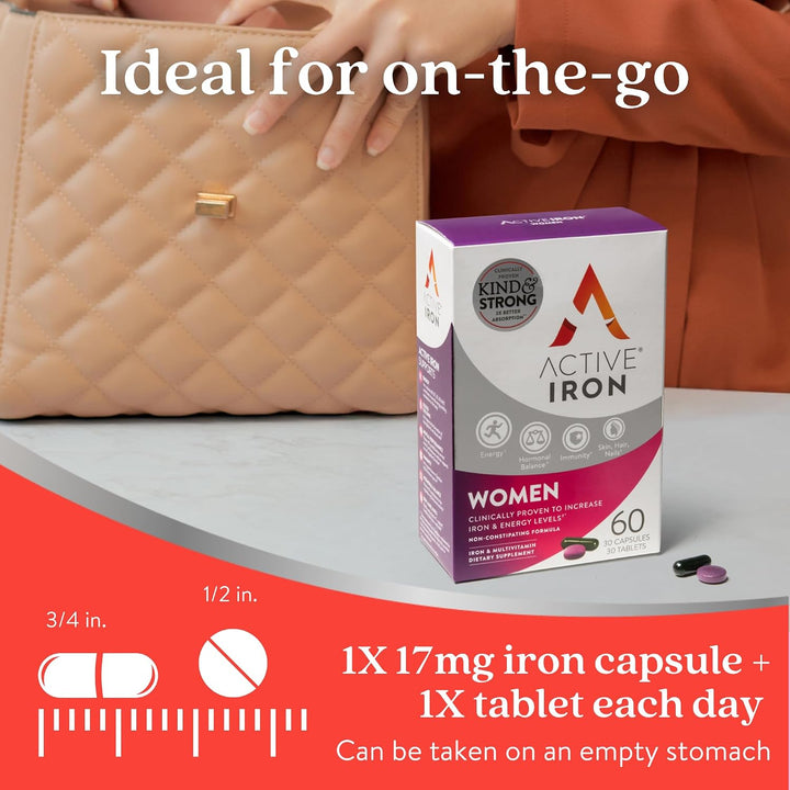 Suplemento de hierro activo de 25 mg + multivitamínico para mujeres...