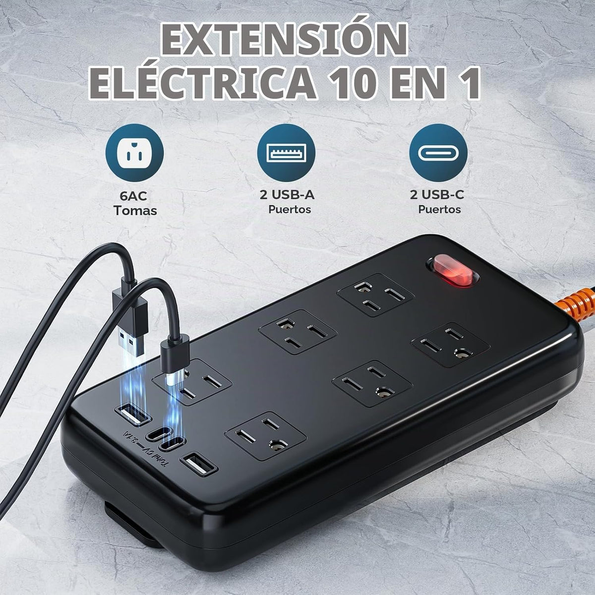 Regleta de alimentación para exteriores resistente a la intemperie, cable