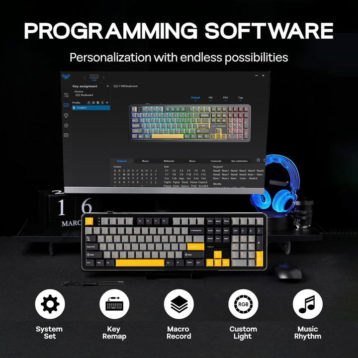 EPOMAKER Aula F108 - Teclado inalámbrico para juegos, teclado mecán...