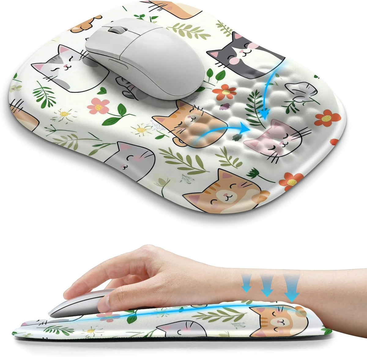 Hokafenle Alfombrilla de mouse ergonómica para abrazar la muñeca con soporte para muñeca, reposamuñecas en forma de U para aliviar el dolor del túnel carpiano, con espuma viscoelástica acolchada