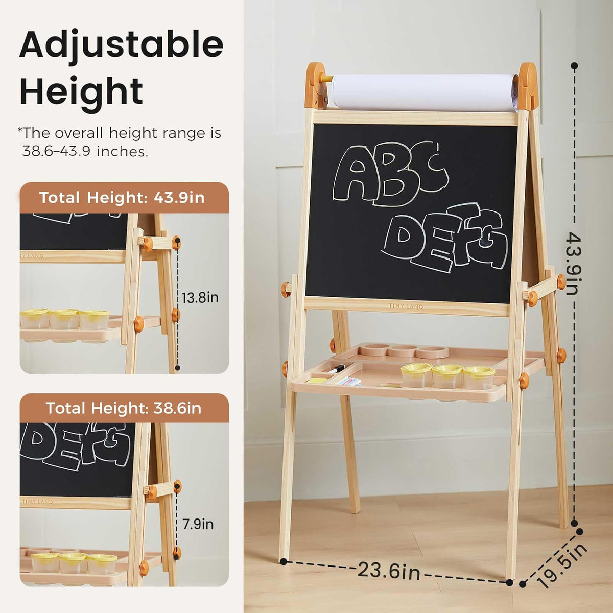 Tiny Land - Caballete de madera plegable para niños, con pizarra y pizarra blanca