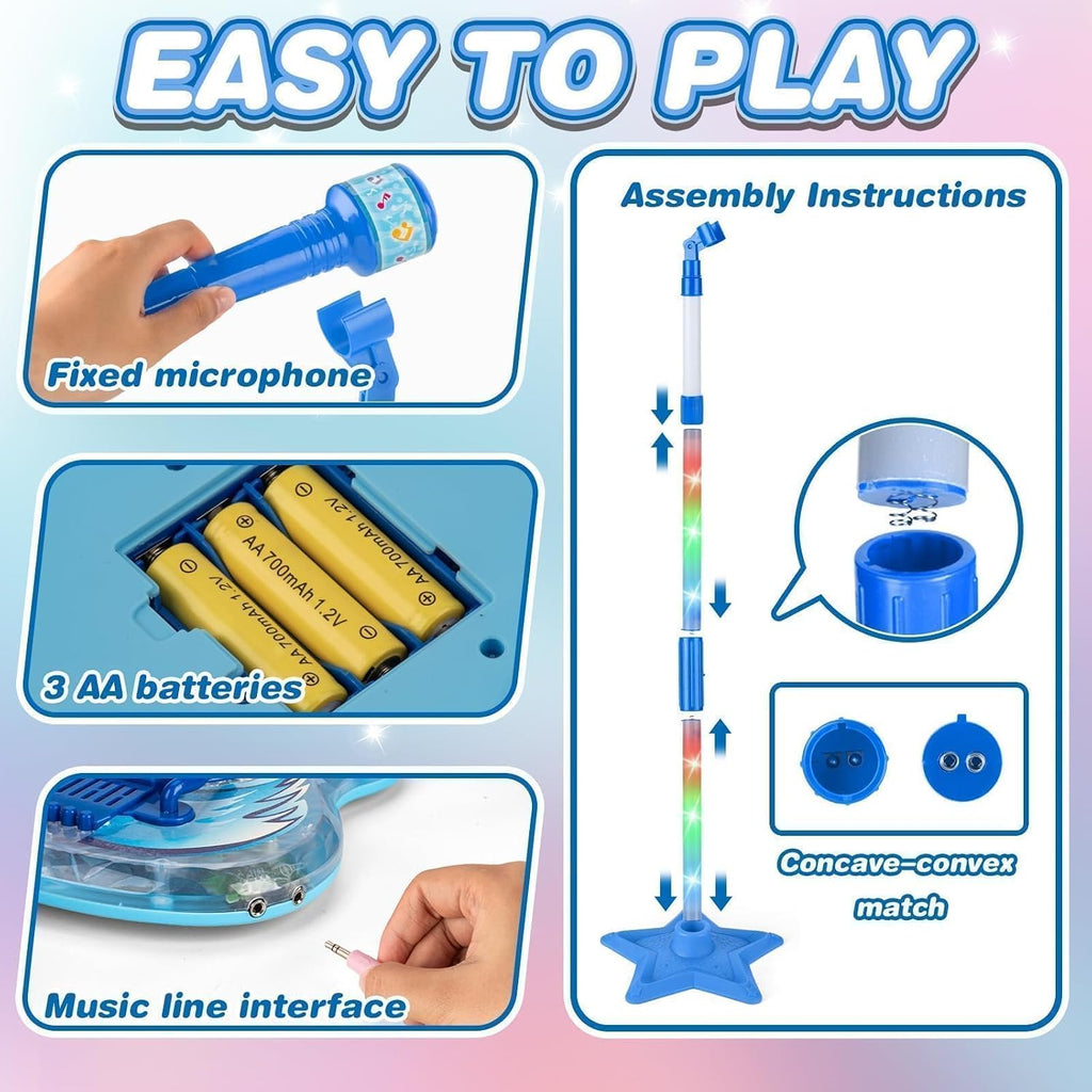 Kids Guitar y Microphone Set, Toddler Musical Instrument Toy, Blue