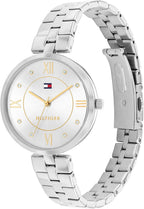 Tommy Hilfiger Reloj para Mujer – Movimiento de cuarzo de 34 mm, caja de acero inoxidable y brazalete de eslabones delgados, esfera con recortes en diamante, números romanos y acentos de cristal – Reloj de vestir elegante