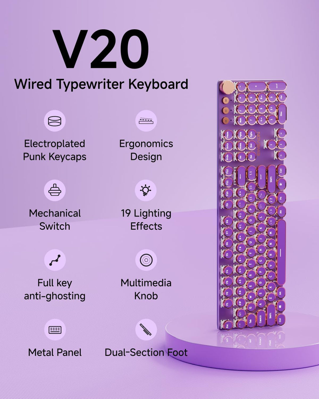 Teclado mecánico estilo máquina de escribir EWEADN, teclados de máq...