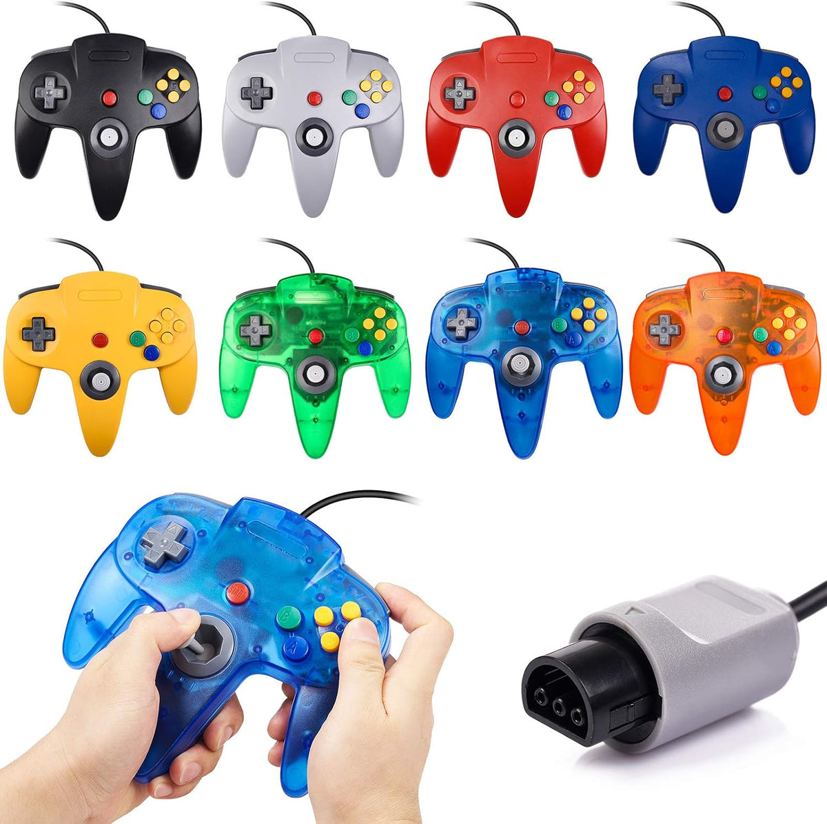 miadore Paquete de 4 Controladores Clásicos N64, Gamepad Clásico N64 con Joystick Mejorado (Versión USB no para PC) (Negro/Gris/Rojo/Azul)