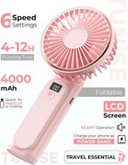 TUNISE Ventilador de Mano Portátil, 4000mAh, 180 Ajustable, 6 Veloc...
