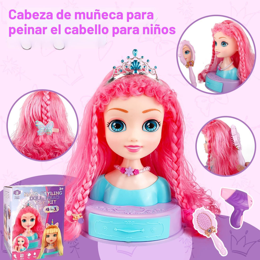 Cabeza de muñeca 4 en 1 para peinar el cabello para niños, 9 pulgadas, 41 piezas, juguetes de peluquería, kit de maquillaje, accesorios de princesa, juguetes de simulación, regalos de