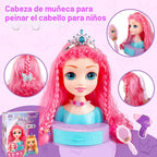 Cabeza de muñeca 4 en 1 para peinar el cabello para niños, 9 pulgadas, 41 piezas, juguetes de peluquería, kit de maquillaje, accesorios de princesa, juguetes de simulación, regalos de