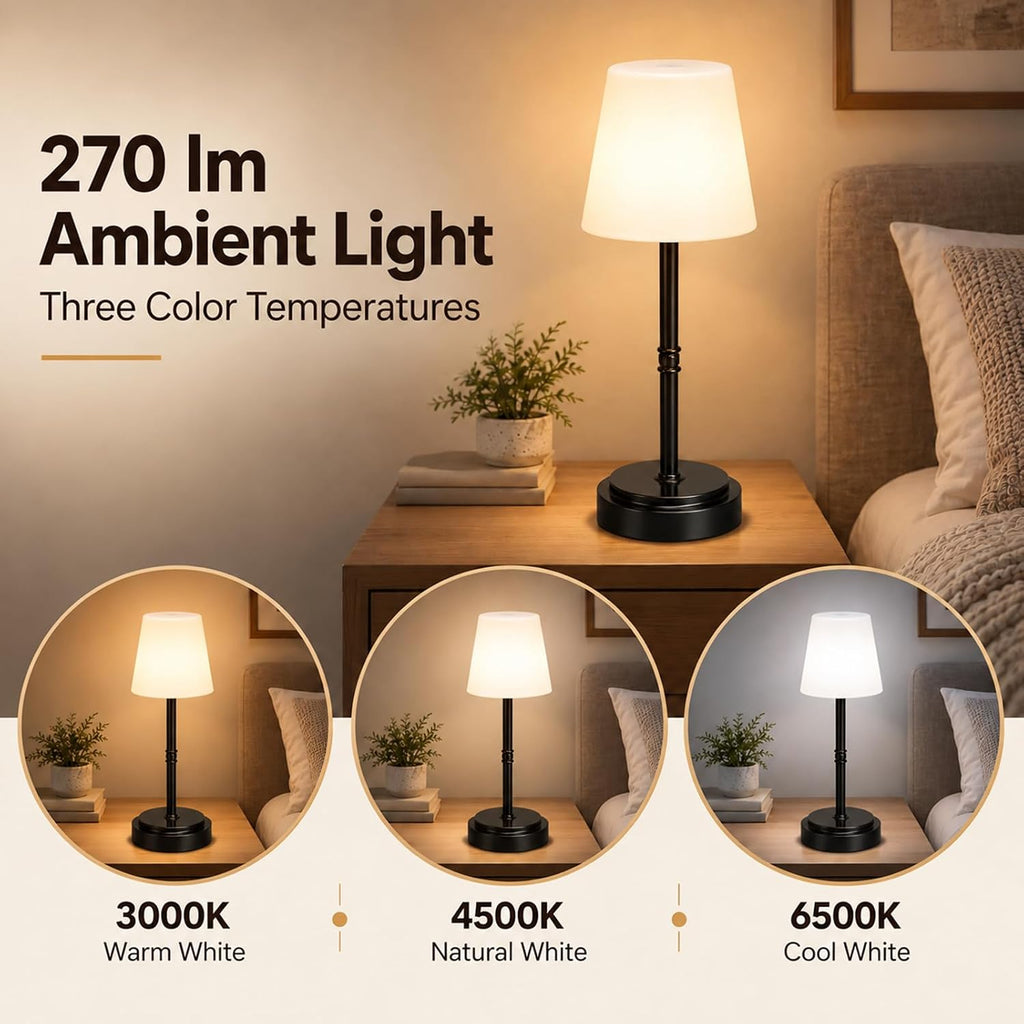 Lámpara Lámpara de mesa LED inalámbrica recargable, lámpara de ducha IP65, negro