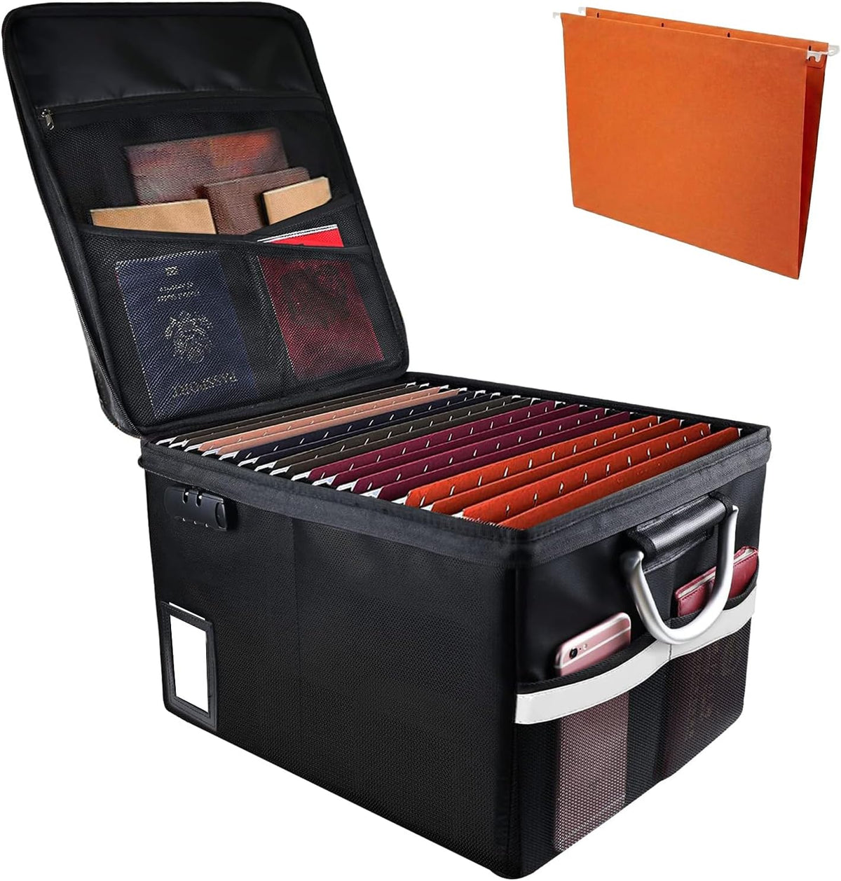 TOMKID Caja de documentos ignífuga, caja de archivos ignífuga con tapas, caja organizadora de documentos importante con cerradura, organizador de carpetas de archivos portátil con asa, 1 carpeta