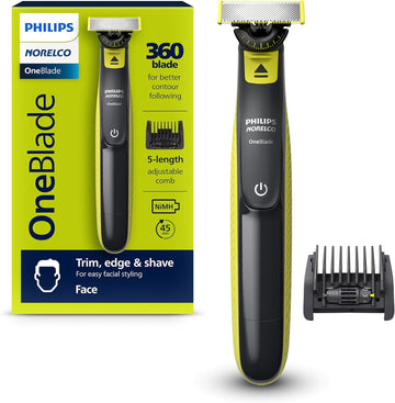 Philips Norelco OneBlade 360 Hybrid Face, recortadora y afeitadora eléctrica de barba, con tecnología de cuchillas 360, 1 cuchilla 360 para cara, peine ajustable 5 en 1, modelo QP2724/90