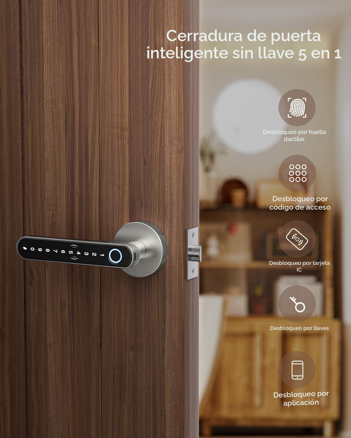 TMEZON Cerradura inteligente para puerta, huella digital, cerradura...
