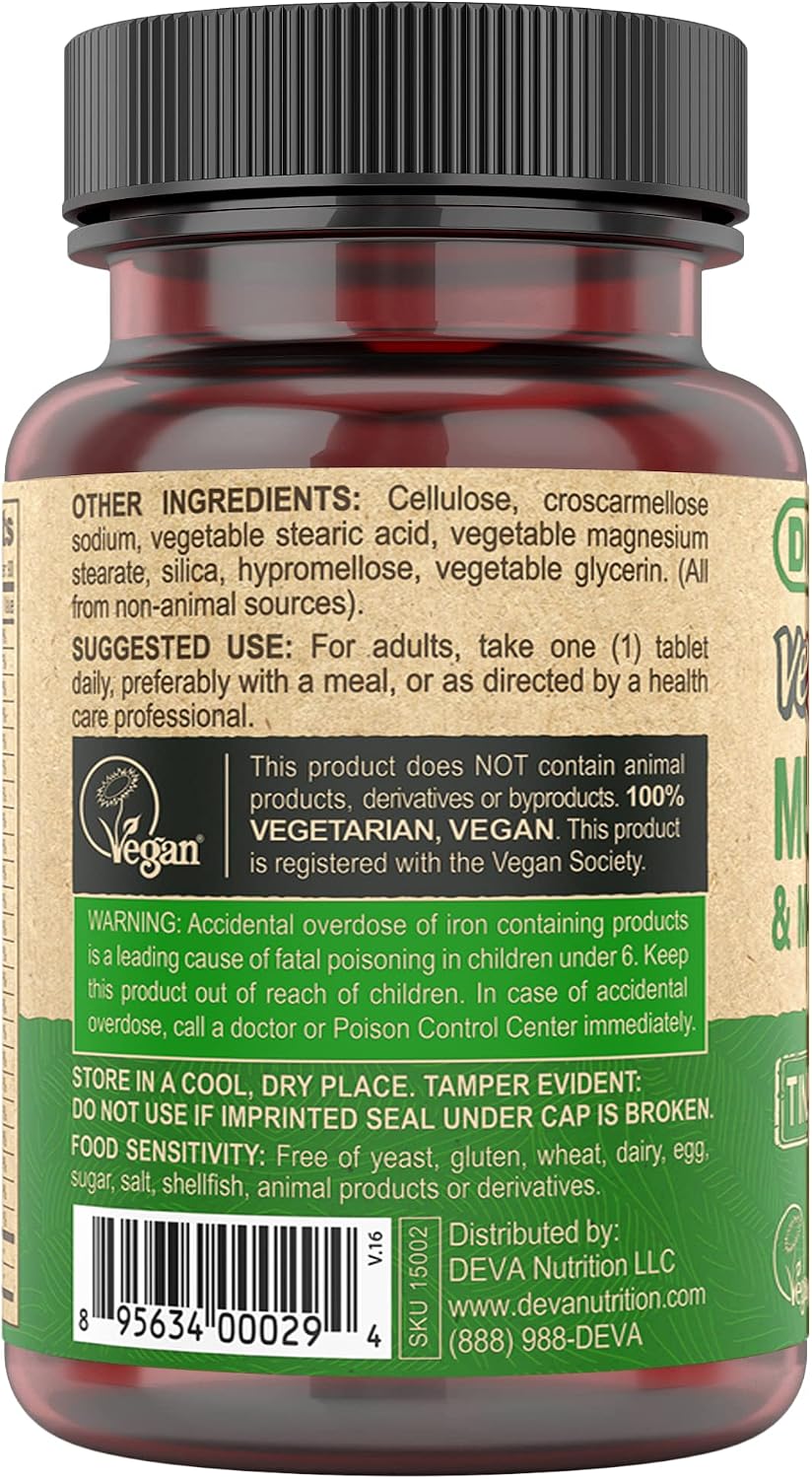 DEVA Multivitamínico vegano para mujeres y hombres con hierro, vita...