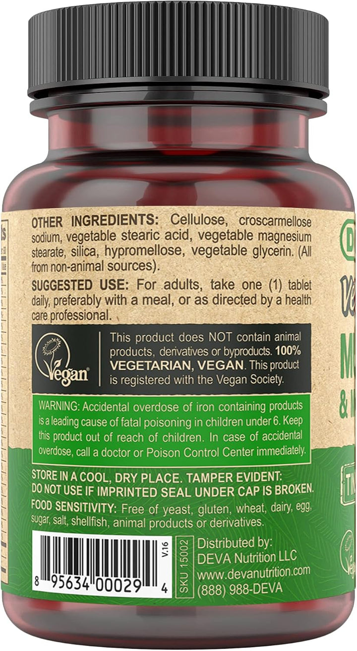 DEVA Multivitamínico vegano para mujeres y hombres con hierro, vita...