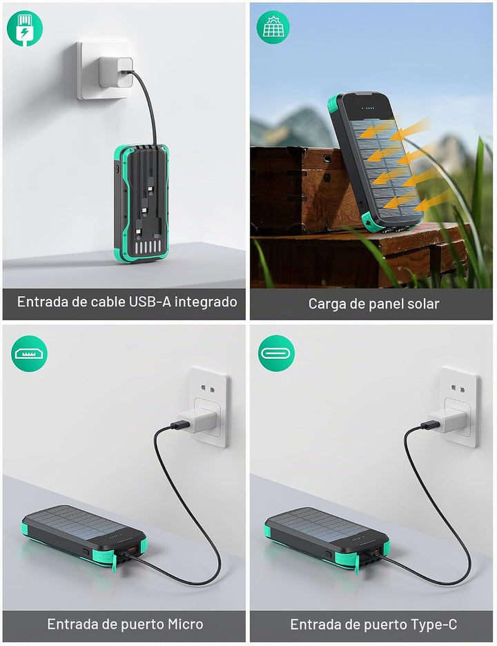 SOXONO Cargador Solar Power Bank, PD 20W Carga Rápida Batería Exter...