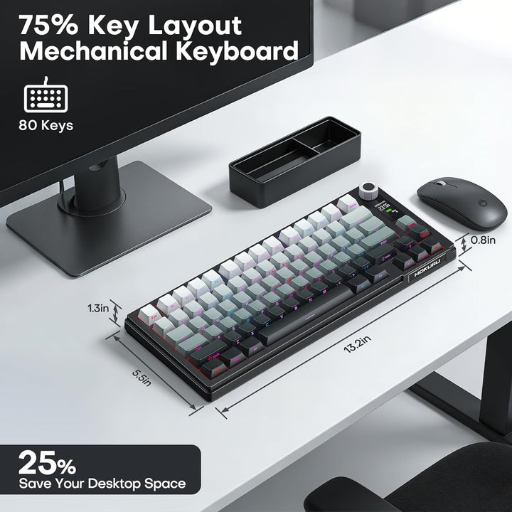 MOKURU Teclado mecánico inalámbrico, tres modos BT\/2.4G\/USB-C, co...
