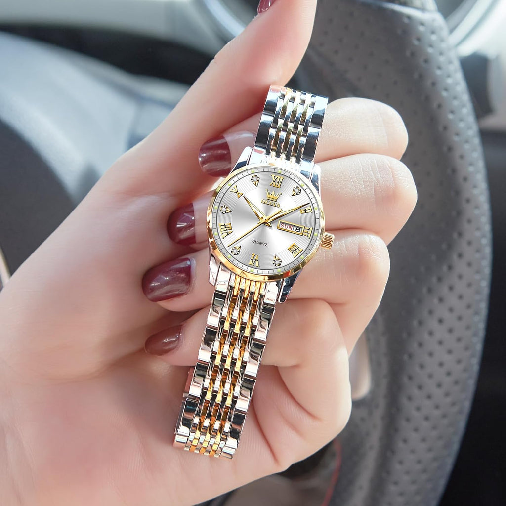 OLEVS Reloj de Lujo para Mujeres, Modo Pequeño de Muñeca, Acero Inoxidable, Reloj para Damas, Calendario
