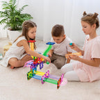 PicassoTiles Azulejos Magnéticos Pista de Canicas Bloques de Construcción Color Arcoíris con Tobogán Embudos de Caída Tubos Juguete Educativo STEM Set Compatible Kit de Construcción Duradero para