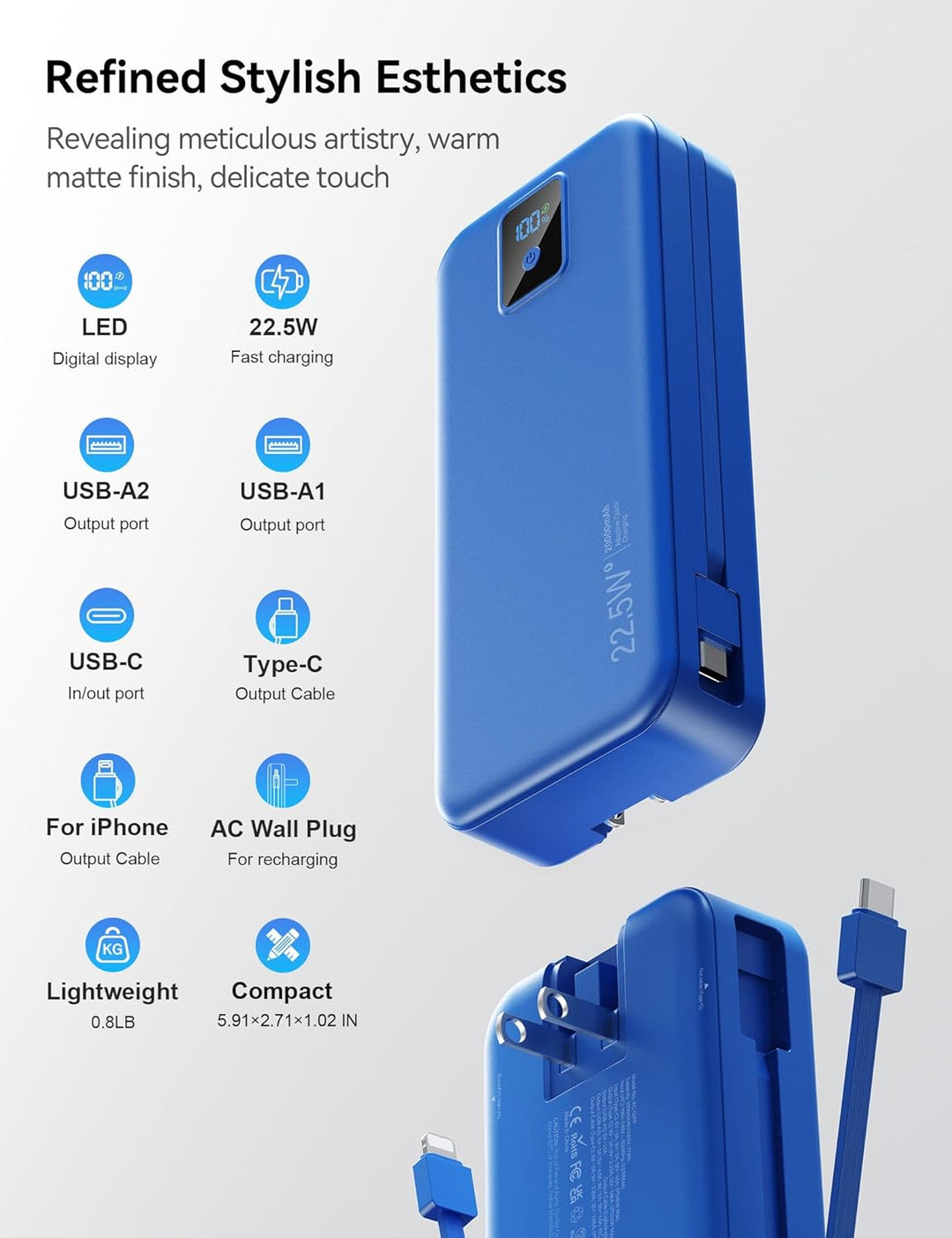 Cargador portátil, 20000 mAh 22.5 W, cargador de batería de carga r...