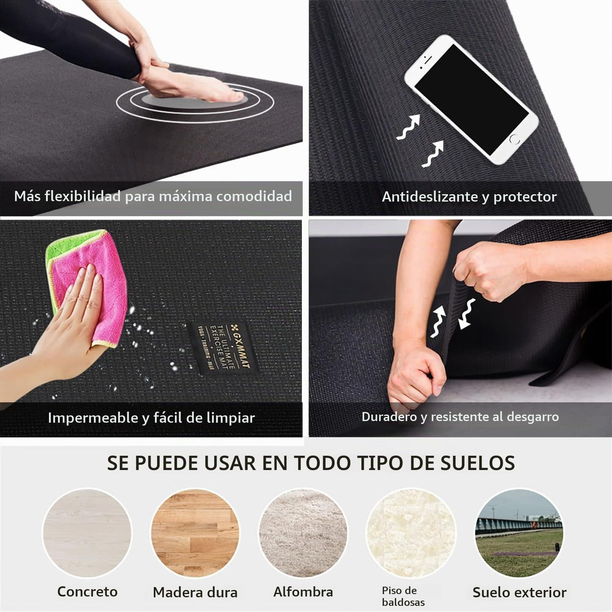 GXMMAT Esterilla de Yoga Grande 6'x4'/6'x6'(7mm) & 7'x5'(9mm)