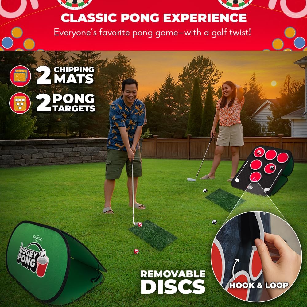 Swooc Games® – Bogey Pong™ | Juego de golf 3 en 1 con dardos y Tic Tac Toe | Retire los discos para jugar al golf Pong | astillado de golf de patio | Juegos de golf en el patio trasero para adultos