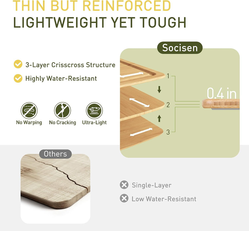 Tabla de cortar de bambú ligera y duradera con pies antideslizantes, tablas de cortar de madera extra grandes para cocina con ranura para jugo, tabla de madera para embutidos y cortar para frutas