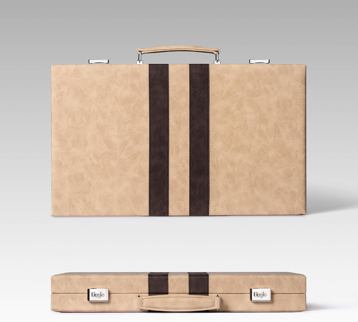 Juegos de backgammon de 15 pulgadas para adultos, tablero clásico de backgammon con dados de damas únicos, exterior de piel sintética e interior de terciopelo, juego de viaje de backgammon portátil (marrón)