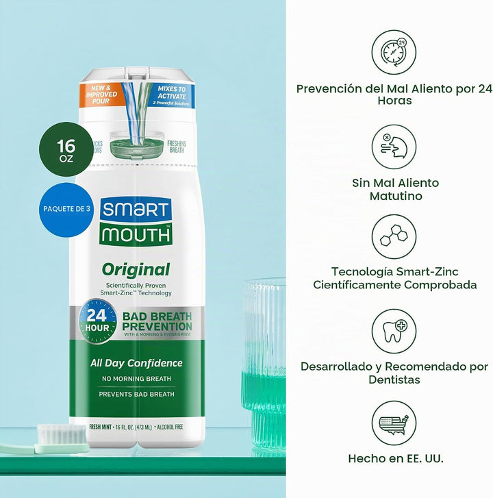 SmartMouth Enjuague bucal activado original para mal aliento, dura...