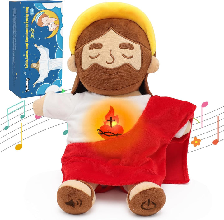 Yelakey Juguetes de peluche calmante de Jesús con luz y sonido, muñ...