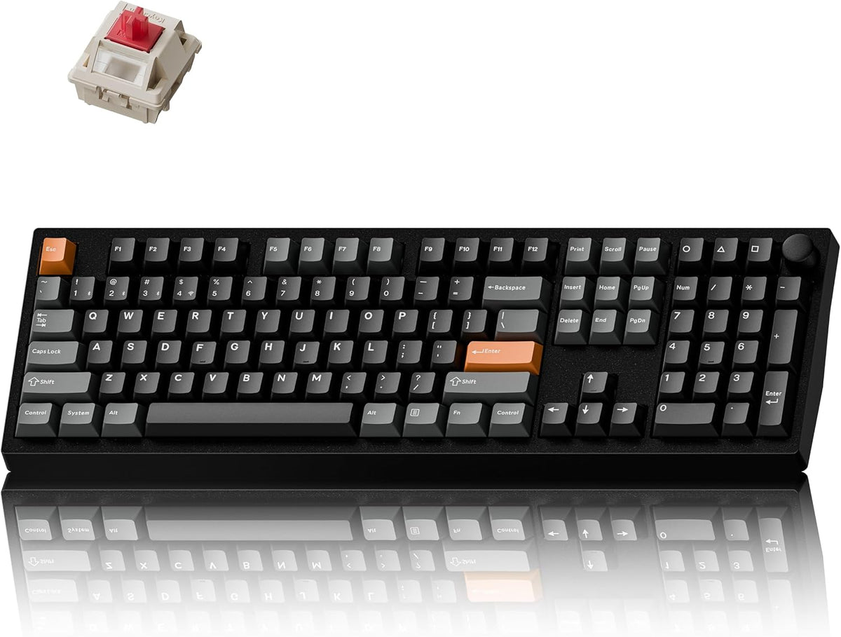 Keychron P6 Ultra Teclado Mecánico Inalámbrico de Aluminio tamaño completo, Tasa de sondeo 8K, 2.4 GHz/Bluetooth/Con cable, RGB personalizable, Hot-Swappable con Switch Silk POM Red para Mac Windows Linux - Negro
