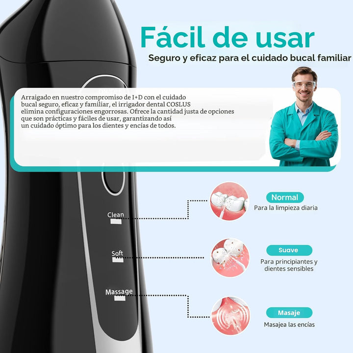 COSLUS Hilo Dental de Agua: Irrigador Oral Portátil Inalámbrico 300...