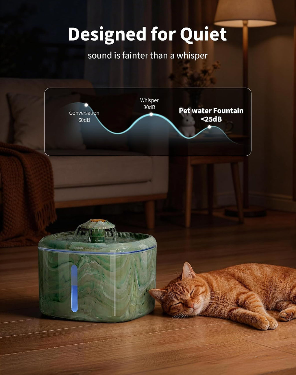 Fuente de agua para gatos automática de 2.5 L, parte superior giratoria interactiva y diseño de camuflaje, bomba ultrasilenciosa con filtro de 4 etapas, dispensador de agua para mascotas con 2 filtros