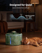 Fuente de agua para gatos automática de 2.5 L, parte superior giratoria interactiva y diseño de camuflaje, bomba ultrasilenciosa con filtro de 4 etapas, dispensador de agua para mascotas con 2 filtros
