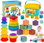 Montessori - Juguete para bebés de 6 a 12 meses, bloques apilables, clasificador de formas de juguete