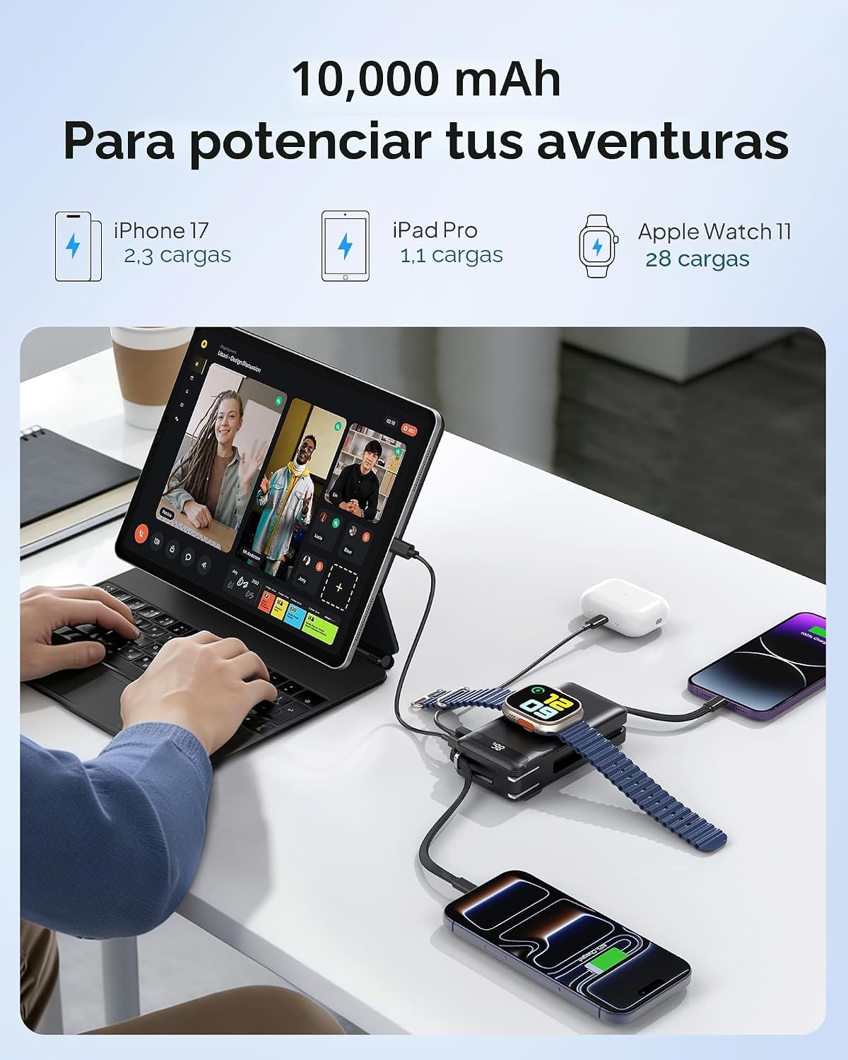 Cargador portátil nano 5 en 1 para iPhone y Apple Watch, cargador p...